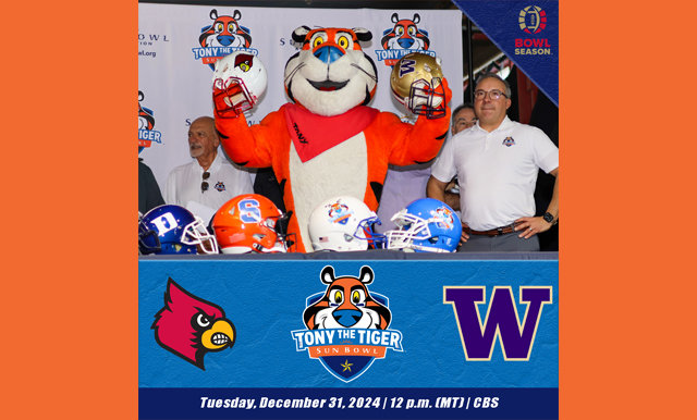 LOUISVILLE TO TAKE ON WASHINGTON IN THE 91ST ANNUAL TONY THE TIGER SUN BOWL